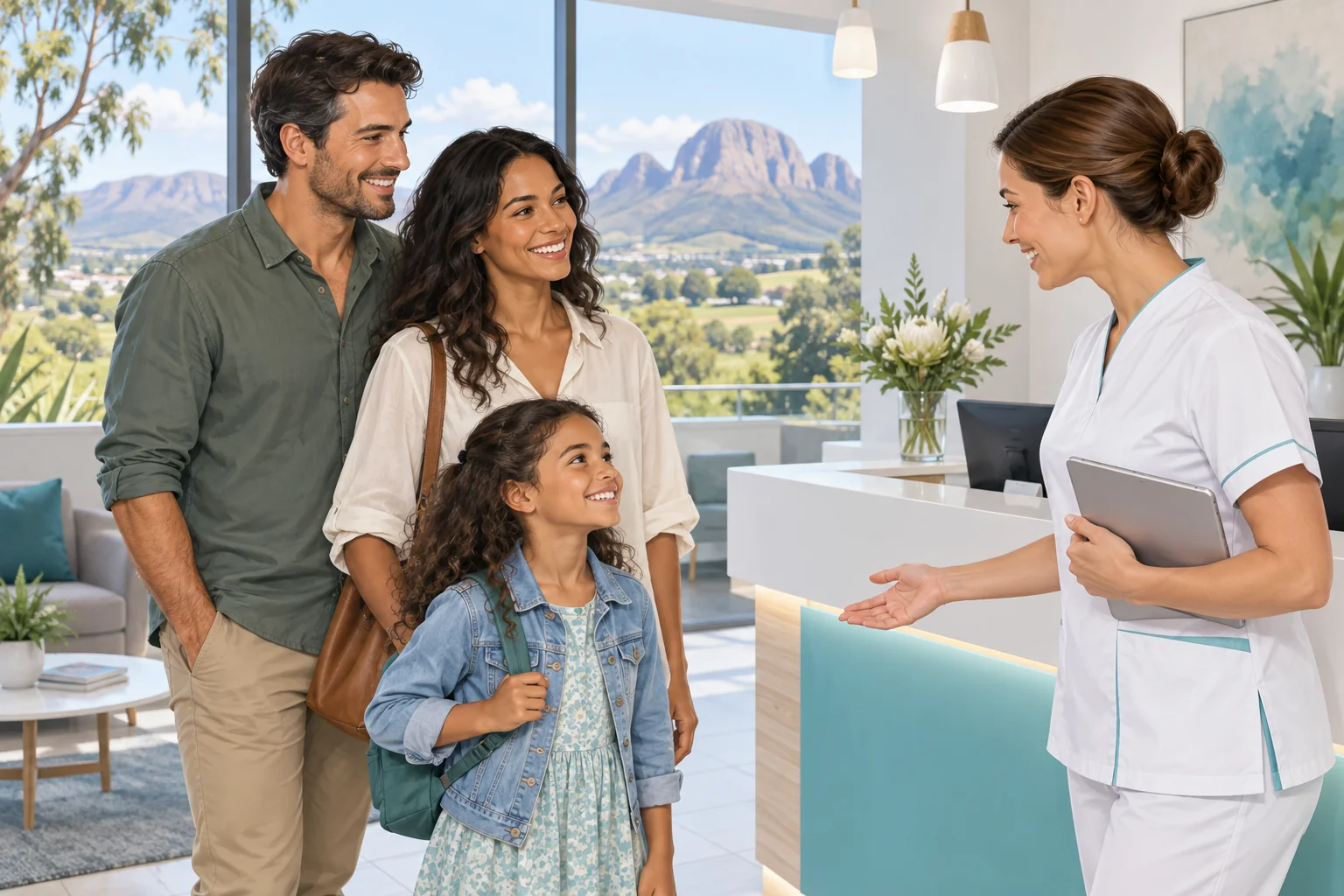 Illustration of a family visiting a dentist in Paarl